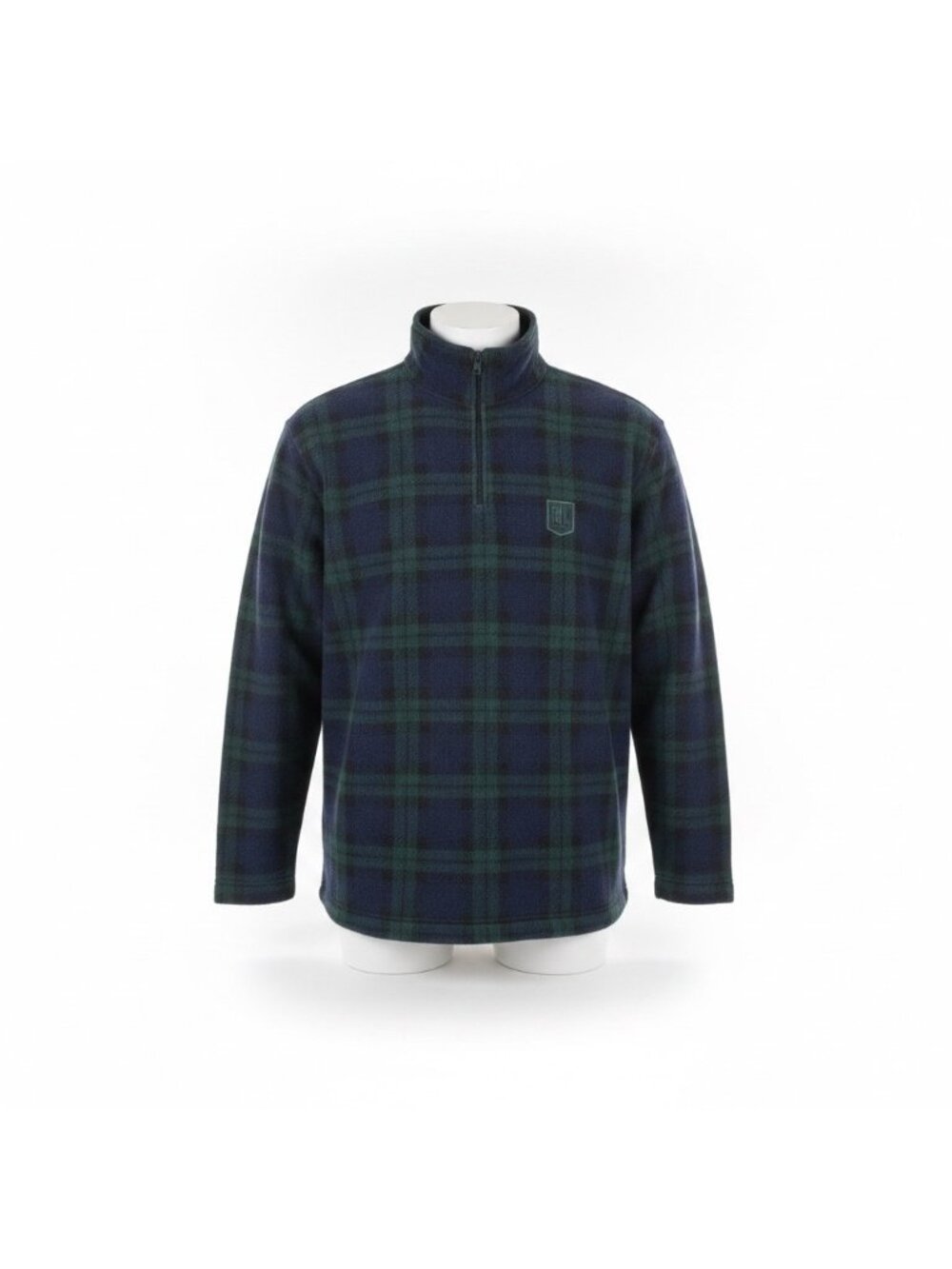 Ralph Lauren Mens Navy & Green Pullover Fleece Plaid Half Zip Sweater Size L